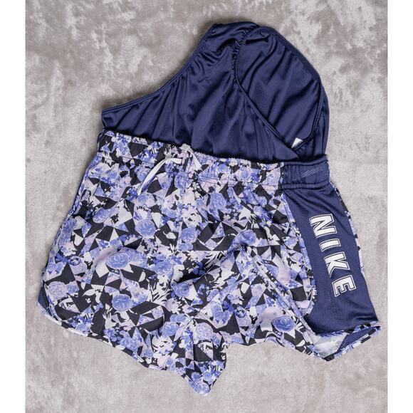 Nike Dry Fit Tempo Lined Running Shorts Purple Flowers Navy Blue Womens Size L - Picture 12 of 12
